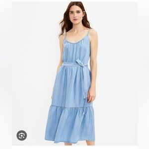 LOFT Chambray Strappy Tiered midi dress size medium